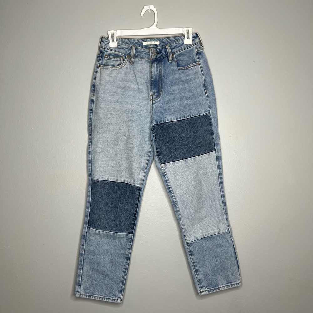 PacSun Blue Patchwork Denim Cropped Capri Mom Jeans  TT
